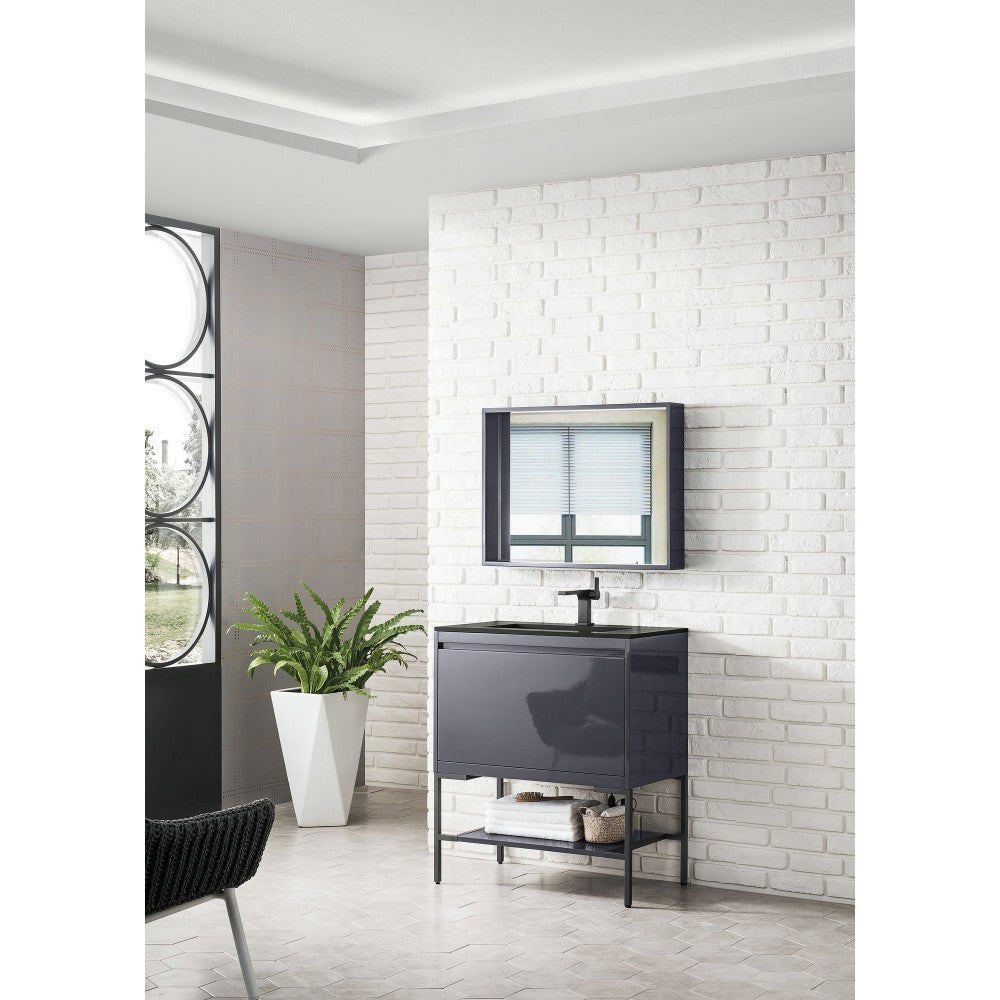 Milan 31.5" Single Vanity Modern Gray  Black w/Charcoal Black Composite Top