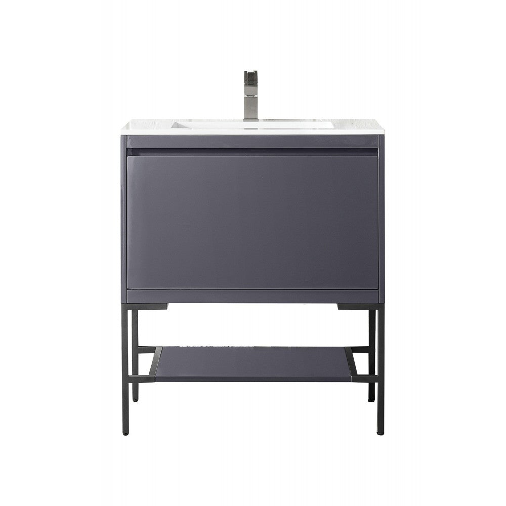 Milan 31.5" Single Vanity Modern Gray Glossy Black w/Glossy White Composite Top