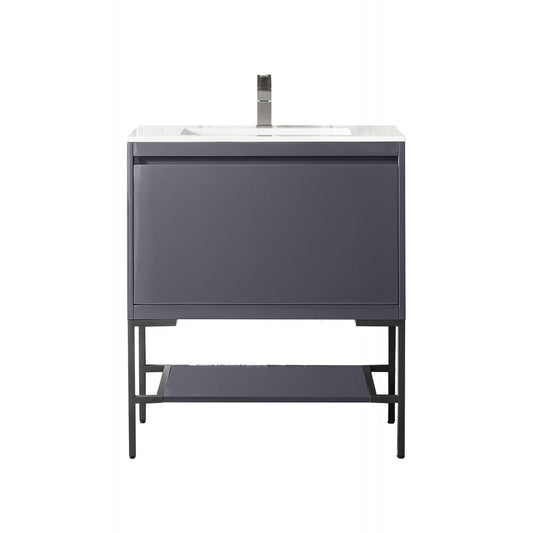 Milan 31.5" Single Vanity Modern Gray Glossy Black w/Glossy White Composite Top