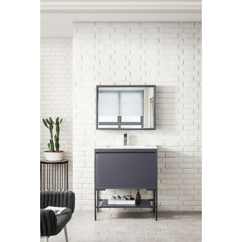 Milan 31.5" Single Vanity Modern Gray Glossy Black w/Glossy White Composite Top