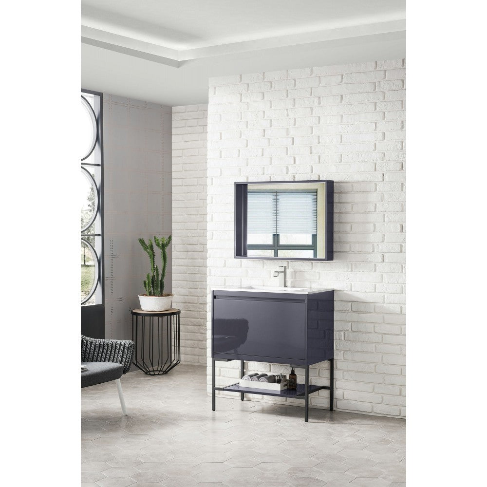 Milan 31.5" Single Vanity Modern Gray Glossy Black w/Glossy White Composite Top