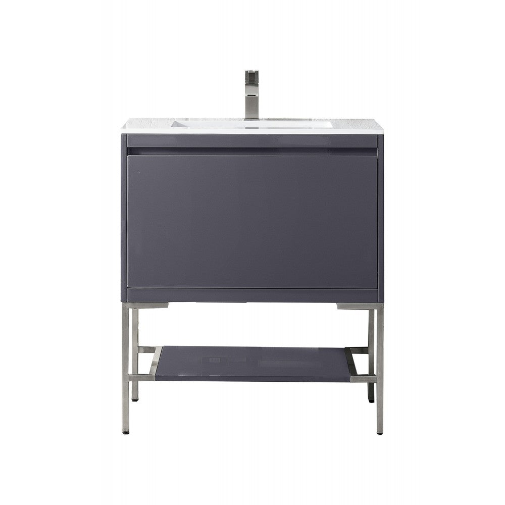 Milan 31.5" Single Vanity Modern Gray Glossy Nickel w/Glossy White Composite Top