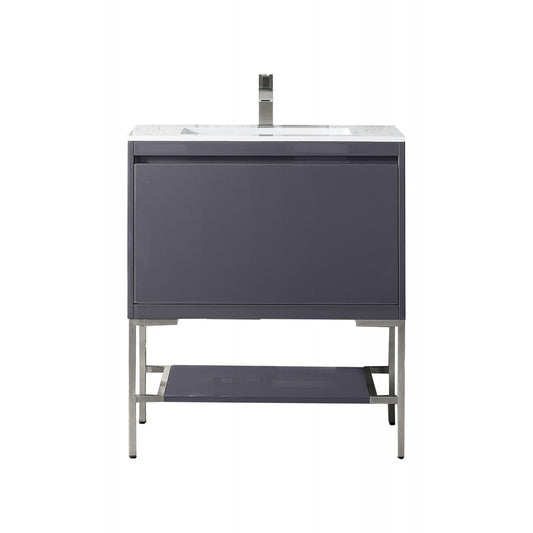 Milan 31.5" Single Vanity Modern Gray Glossy Nickel w/Glossy White Composite Top