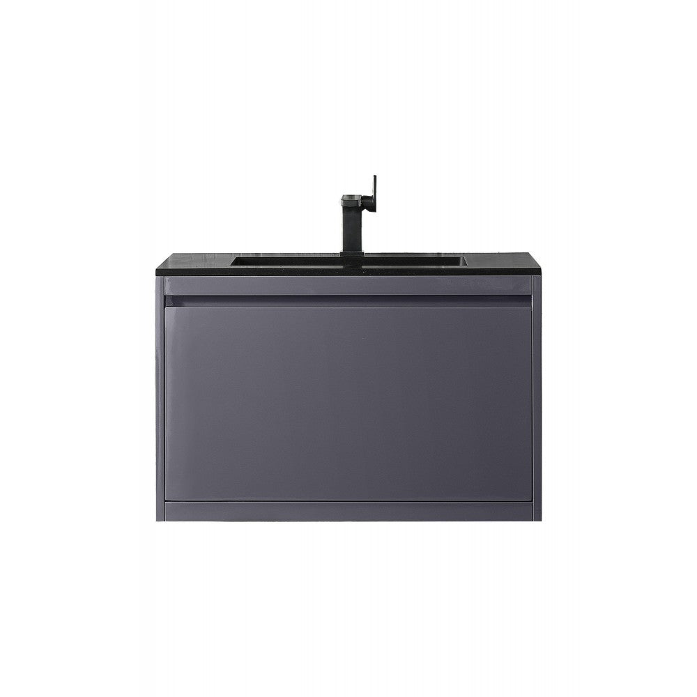Milan 31.5" Single Vanity, Modern Gray Glossy w/Charcoal Black Composite Top