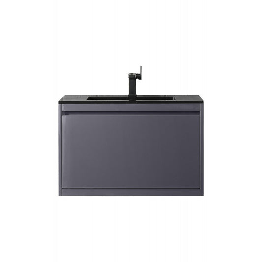 Milan 31.5" Single Vanity, Modern Gray Glossy w/Charcoal Black Composite Top