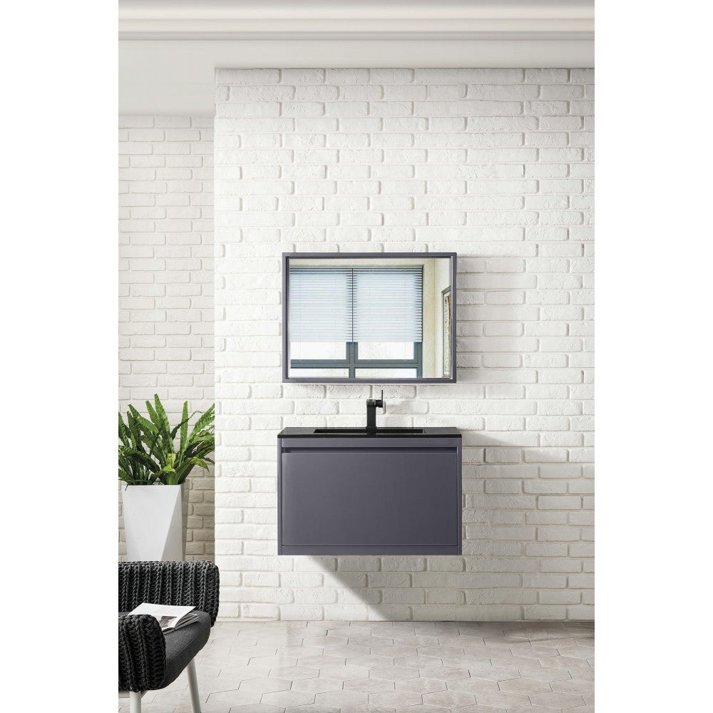 Milan 31.5" Single Vanity, Modern Gray Glossy w/Charcoal Black Composite Top