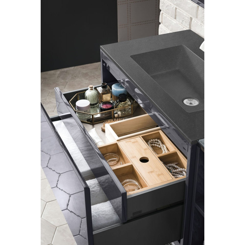 Milan 31.5" Single Vanity, Modern Gray Glossy w/Charcoal Black Composite Top