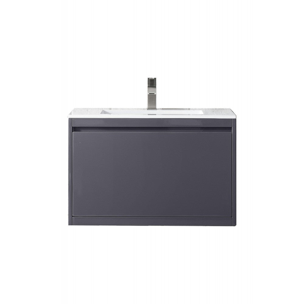 Milan 31.5" Single Vanity, Modern Gray Glossy w/Glossy White Composite Top