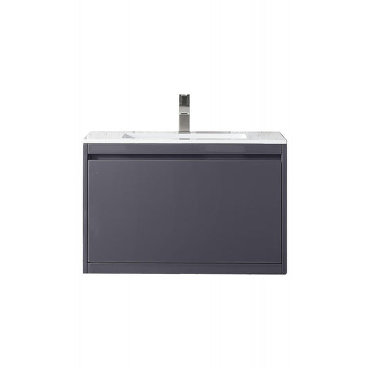 Milan 31.5" Single Vanity, Modern Gray Glossy w/Glossy White Composite Top