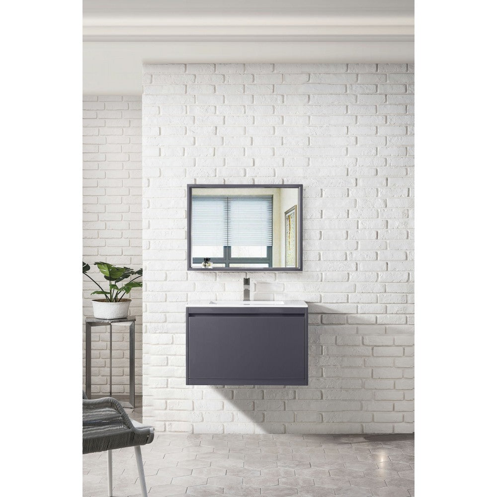 Milan 31.5" Single Vanity, Modern Gray Glossy w/Glossy White Composite Top