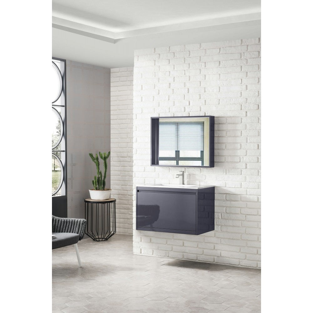 Milan 31.5" Single Vanity, Modern Gray Glossy w/Glossy White Composite Top