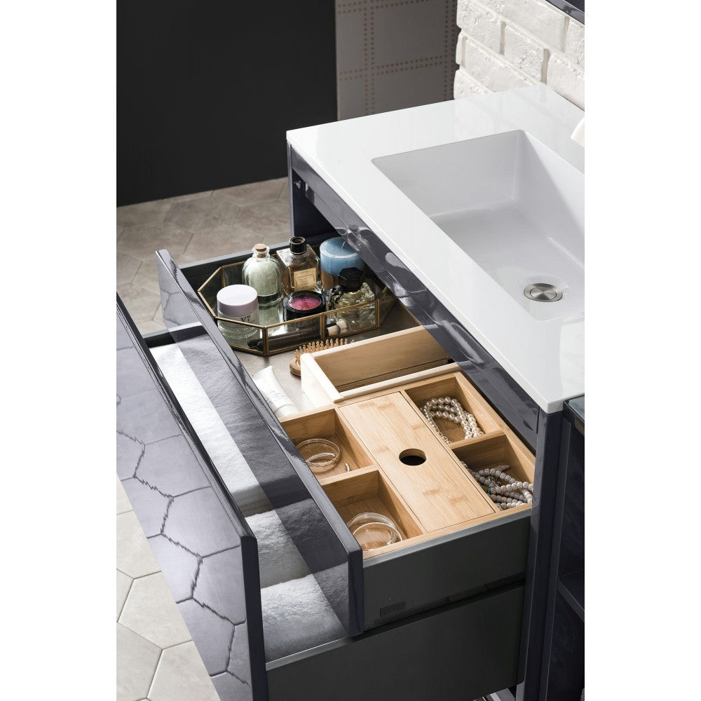 Milan 31.5" Single Vanity, Modern Gray Glossy w/Glossy White Composite Top