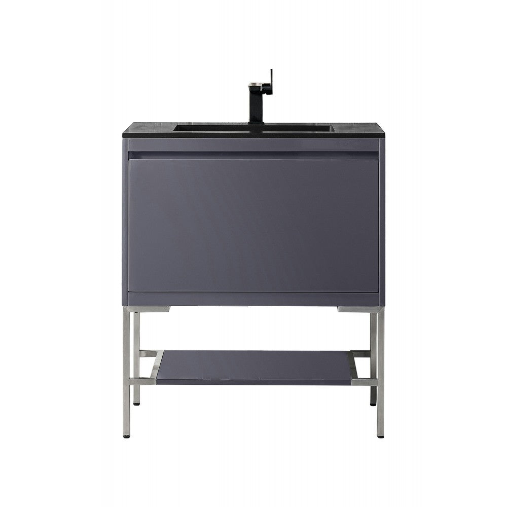 Milan 31.5" Single Vanity Modern Gray  Nickel w/Charcoal Black Composite Top
