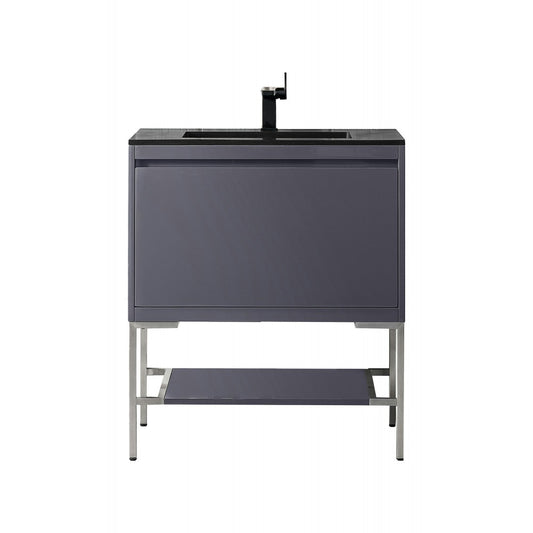 Milan 31.5" Single Vanity Modern Gray  Nickel w/Charcoal Black Composite Top