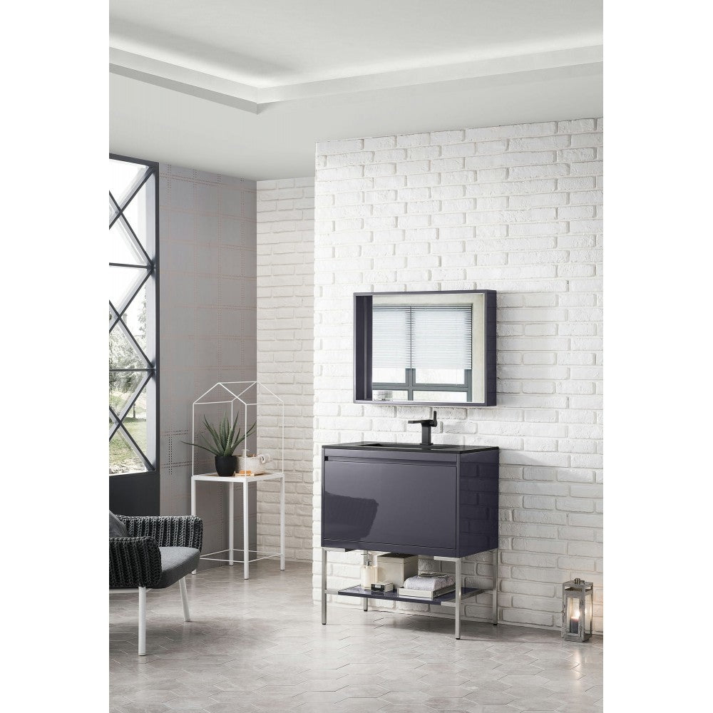 Milan 31.5" Single Vanity Modern Gray  Nickel w/Charcoal Black Composite Top