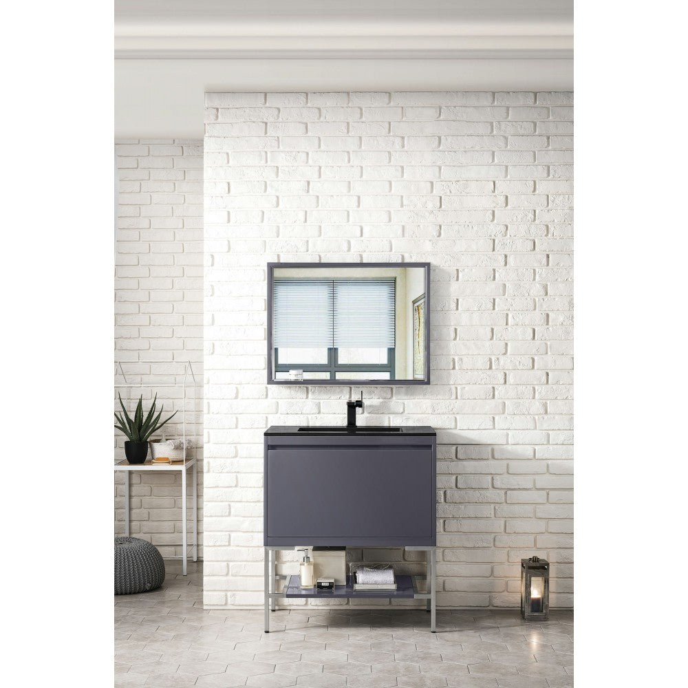 Milan 31.5" Single Vanity Modern Gray  Nickel w/Charcoal Black Composite Top