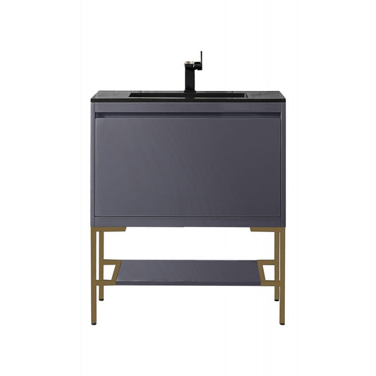 Milan 31.5" Single Vanity Modern Gray Radiant Gold, Charcoal Black Composite Top