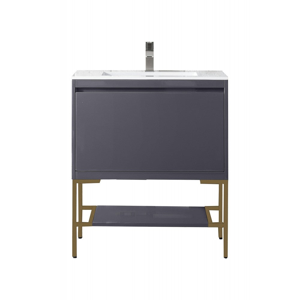 Milan 31.5" Single Vanity Modern Gray  Radiant Gold w/ White Composite Top
