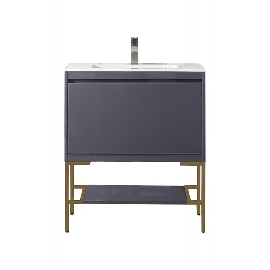 Milan 31.5" Single Vanity Modern Gray  Radiant Gold w/ White Composite Top