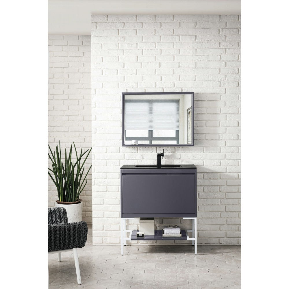 Milan 31.5" Single Vanity Modern Gray   White w/Charcoal Black Composite Top