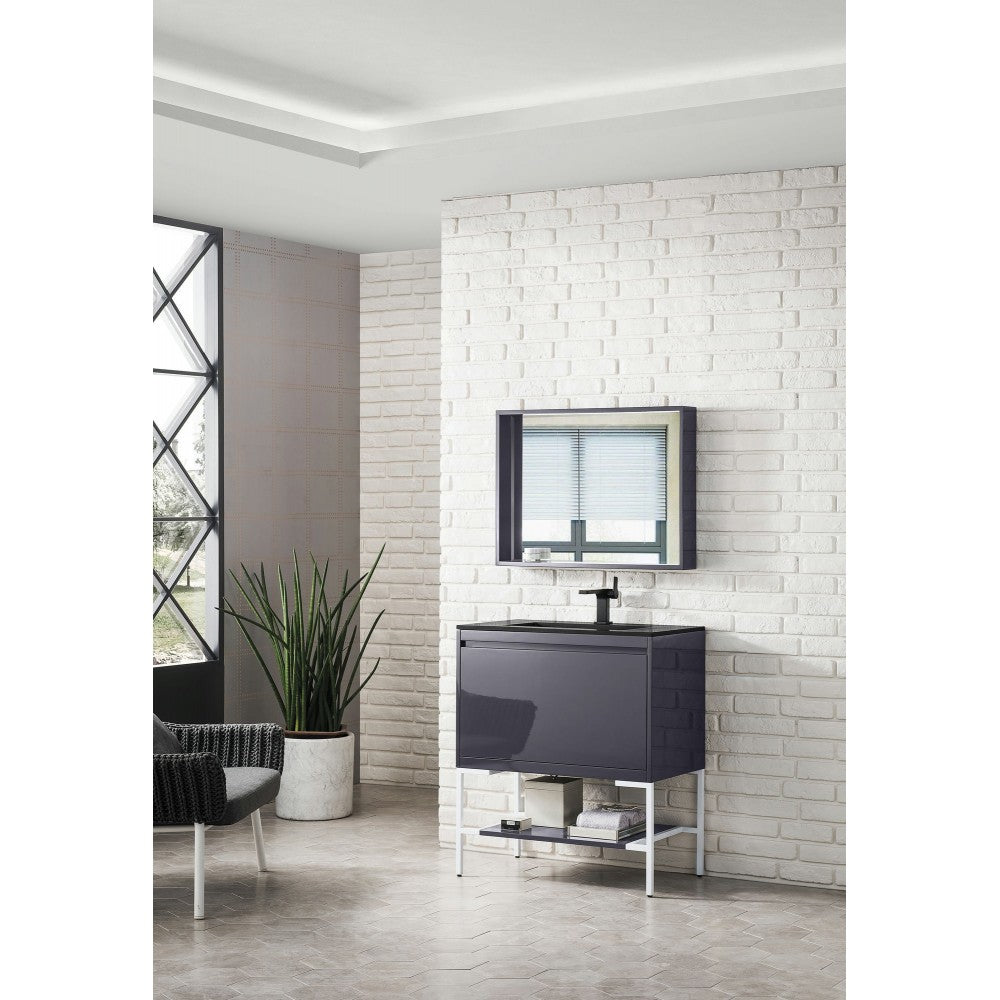 Milan 31.5" Single Vanity Modern Gray   White w/Charcoal Black Composite Top