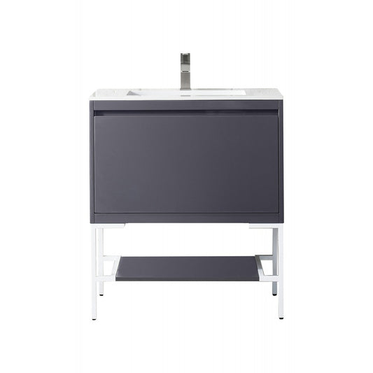 Milan 31.5" Single Vanity Modern Gray   White w/ White Composite Top