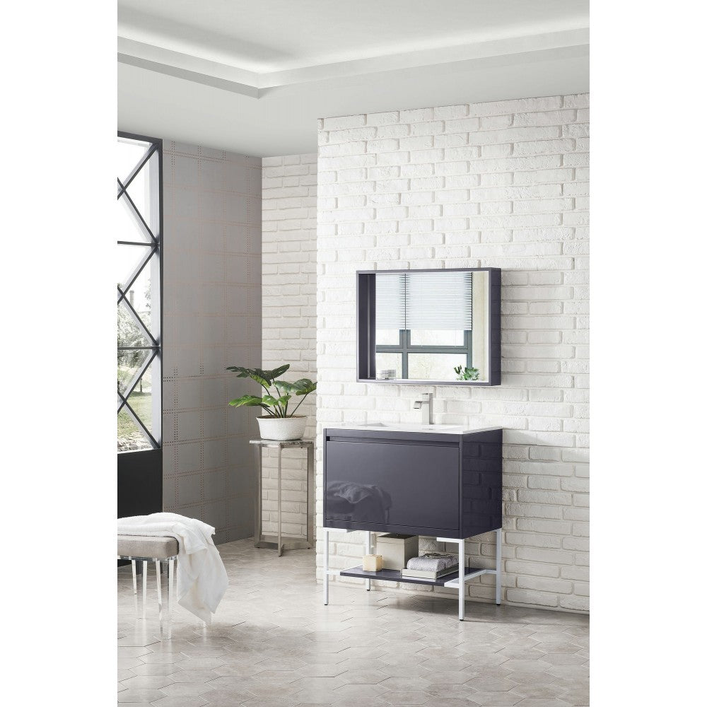 Milan 31.5" Single Vanity Modern Gray   White w/ White Composite Top