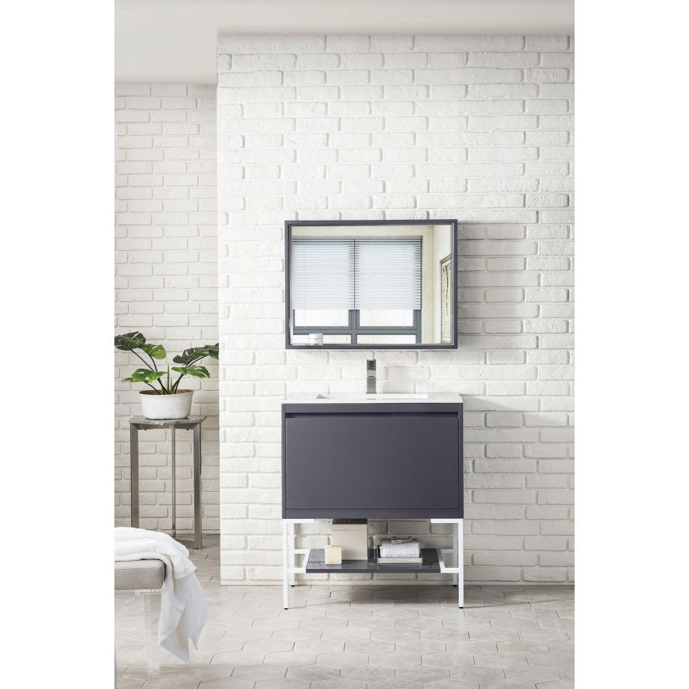 Milan 31.5" Single Vanity Modern Gray   White w/ White Composite Top