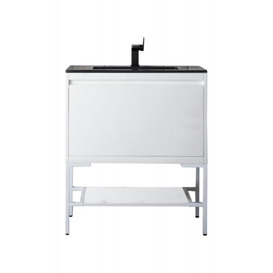 Milan 31.5" Single Vanity  White  White w/Charcoal Black Composite Top