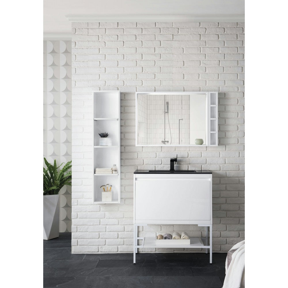 Milan 31.5" Single Vanity  White  White w/Charcoal Black Composite Top