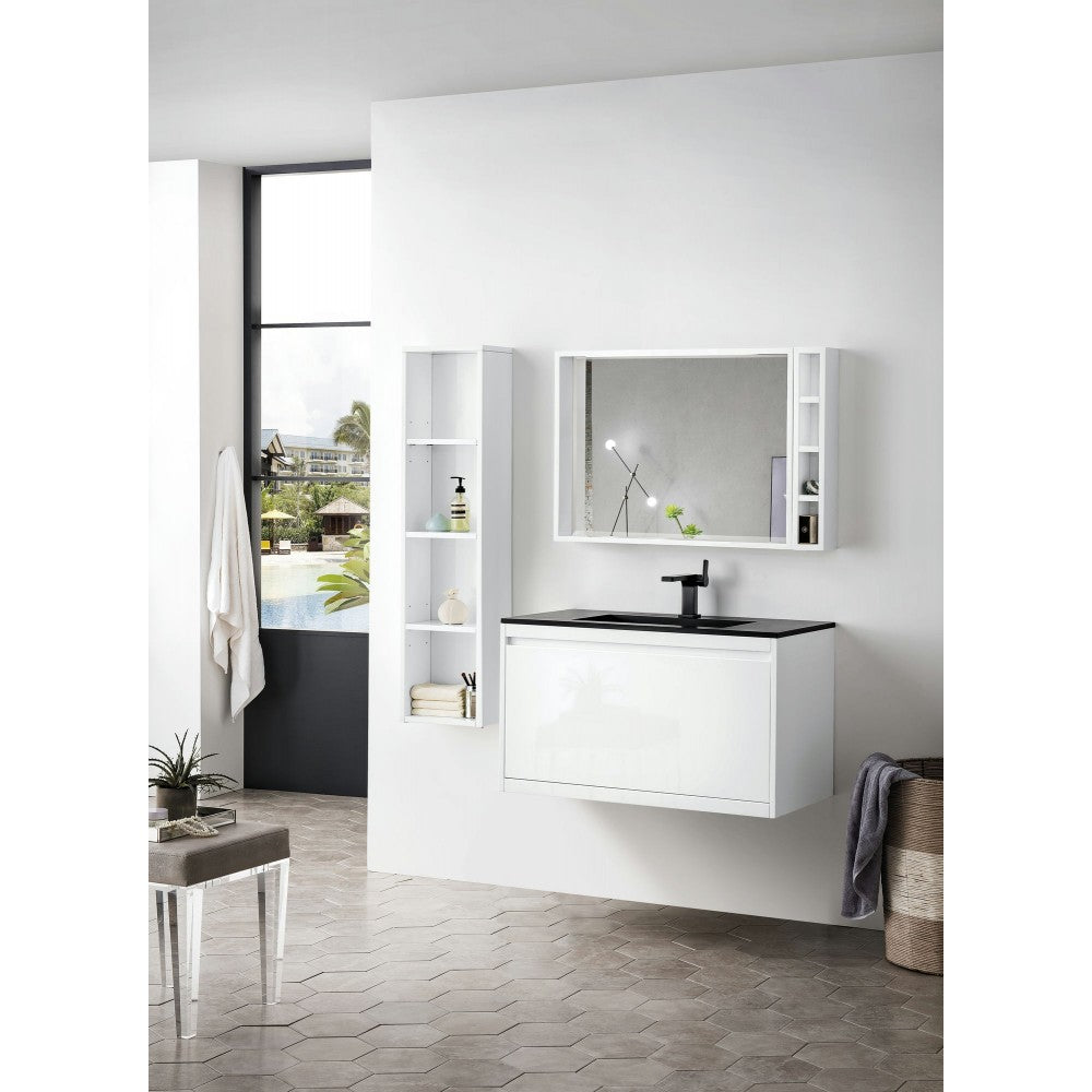 Milan 35.4" Single Vanity Cabinet, Glossy White w/Charcoal Black Composite Top
