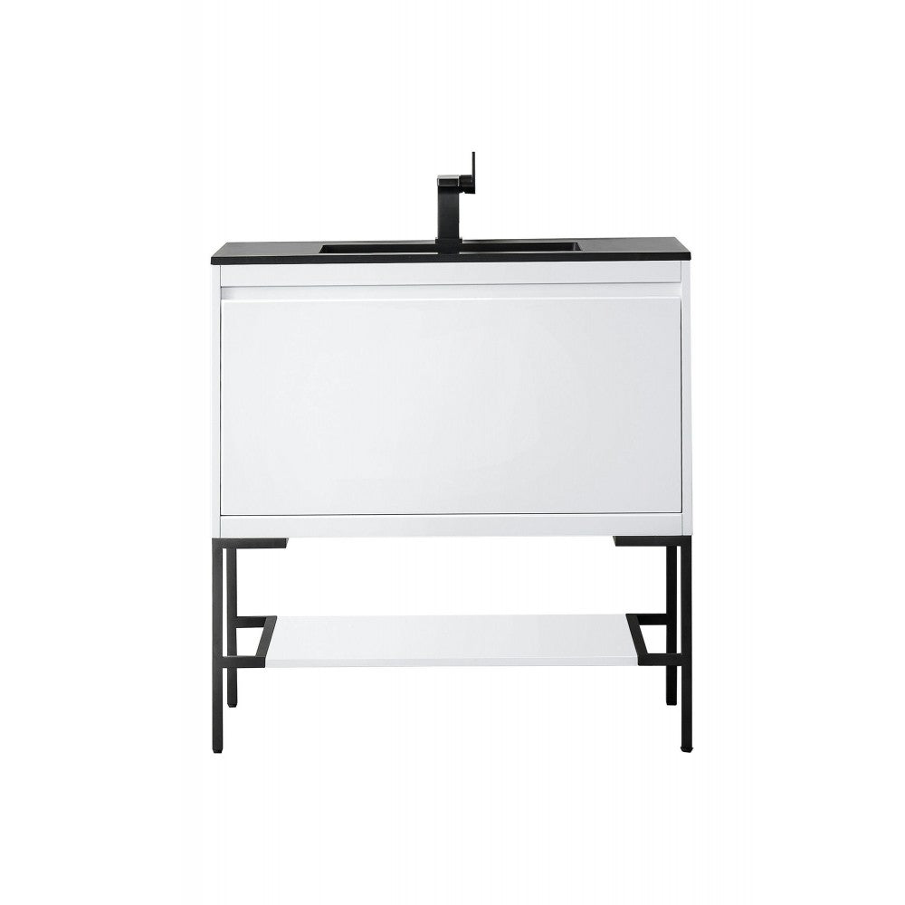 Milan 35.4" Single Vanity Glossy White Black w/Charcoal Black Composite Top