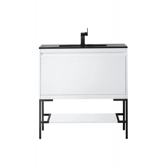 Milan 35.4" Single Vanity Glossy White Black w/Charcoal Black Composite Top