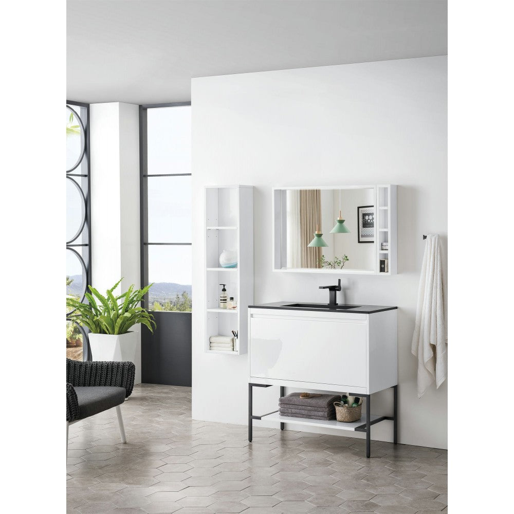 Milan 35.4" Single Vanity Glossy White Black w/Charcoal Black Composite Top
