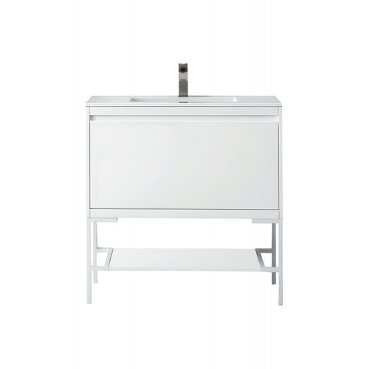 Milan 35.4" Single Vanity Glossy White Glossy White w/Glossy White Composite Top
