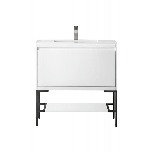 Milan 35.4" Single Vanity Glossy White Matte Black w/Glossy White Composite Top