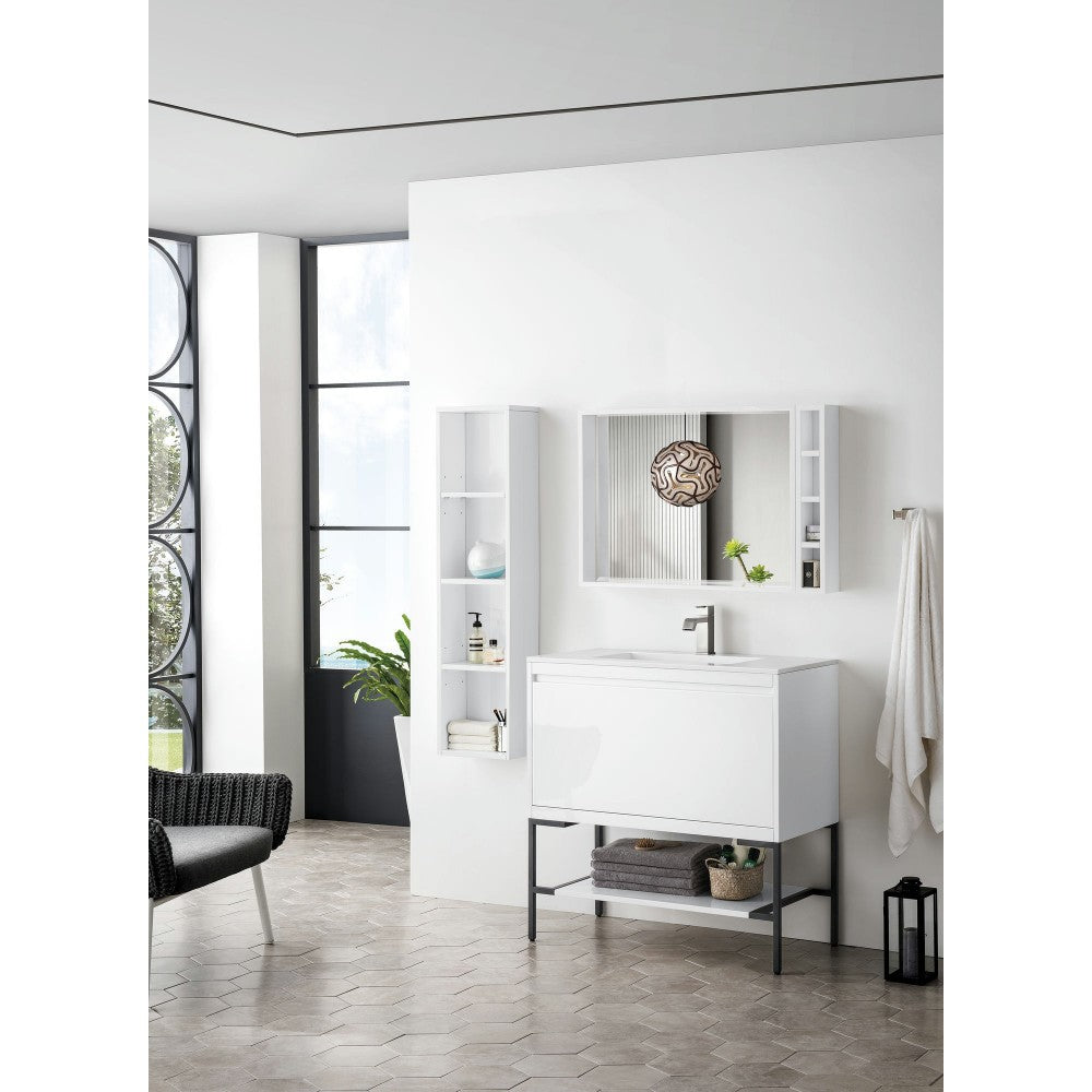 Milan 35.4" Single Vanity Glossy White Matte Black w/Glossy White Composite Top