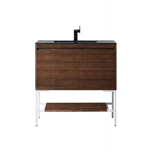 Milan 35.4" Single Vanity Mid Century Walnut White, Charcoal Black Composite Top