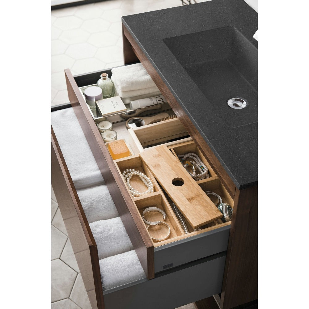 Milan 35.4" Single Vanity Mid Century Walnut White, Charcoal Black Composite Top