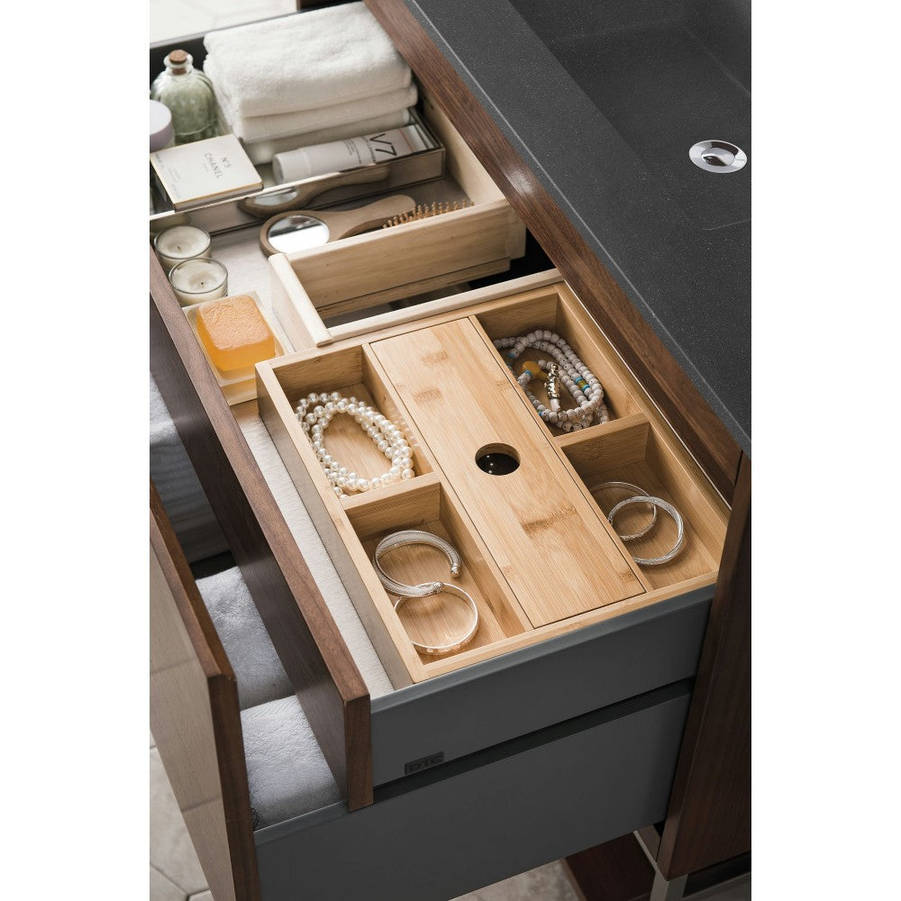 Milan 35.4" Single Vanity Mid Century Walnut White, Charcoal Black Composite Top