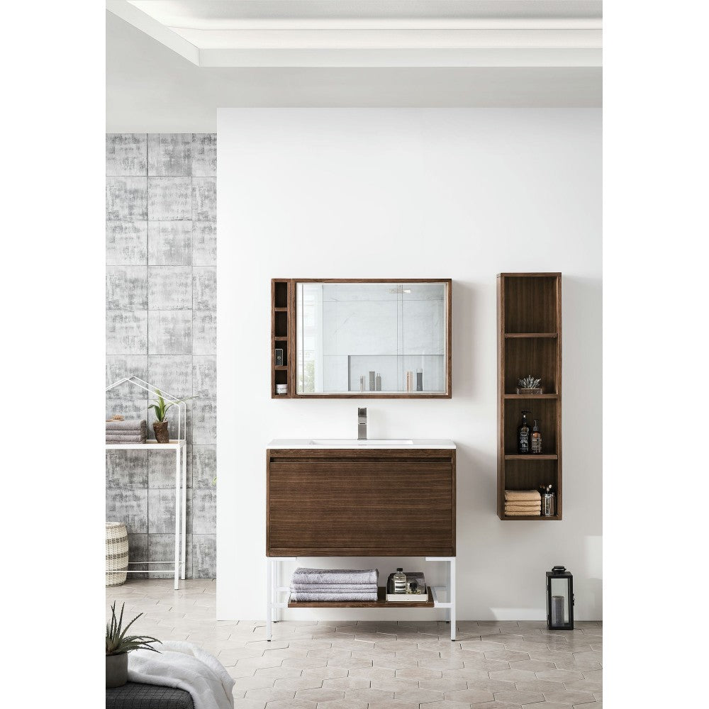 Milan 35.4" Single Vanity Mid Century Walnut  White w/ White Composite Top