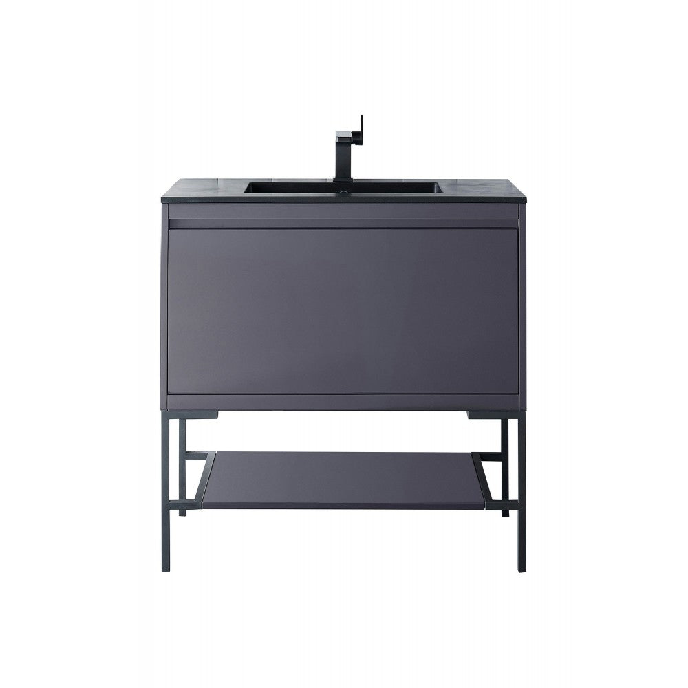 Milan 35.4" Single Vanity Modern Gray  Black w/Charcoal Black Composite Top