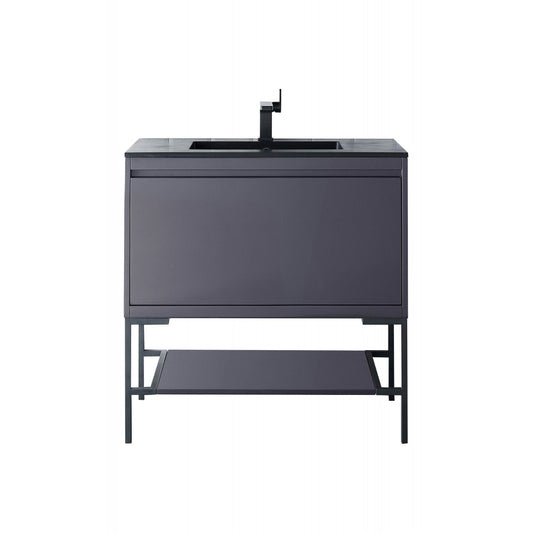 Milan 35.4" Single Vanity Modern Gray  Black w/Charcoal Black Composite Top
