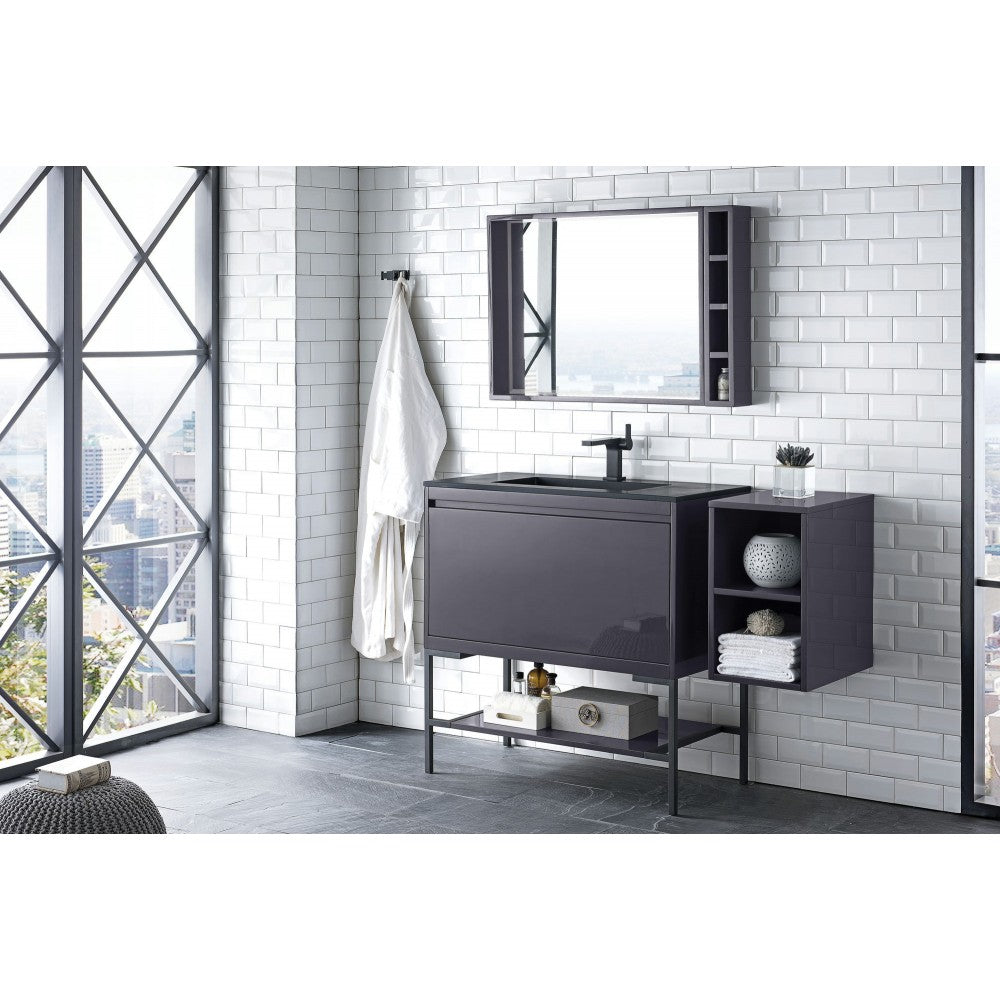 Milan 35.4" Single Vanity Modern Gray  Black w/Charcoal Black Composite Top