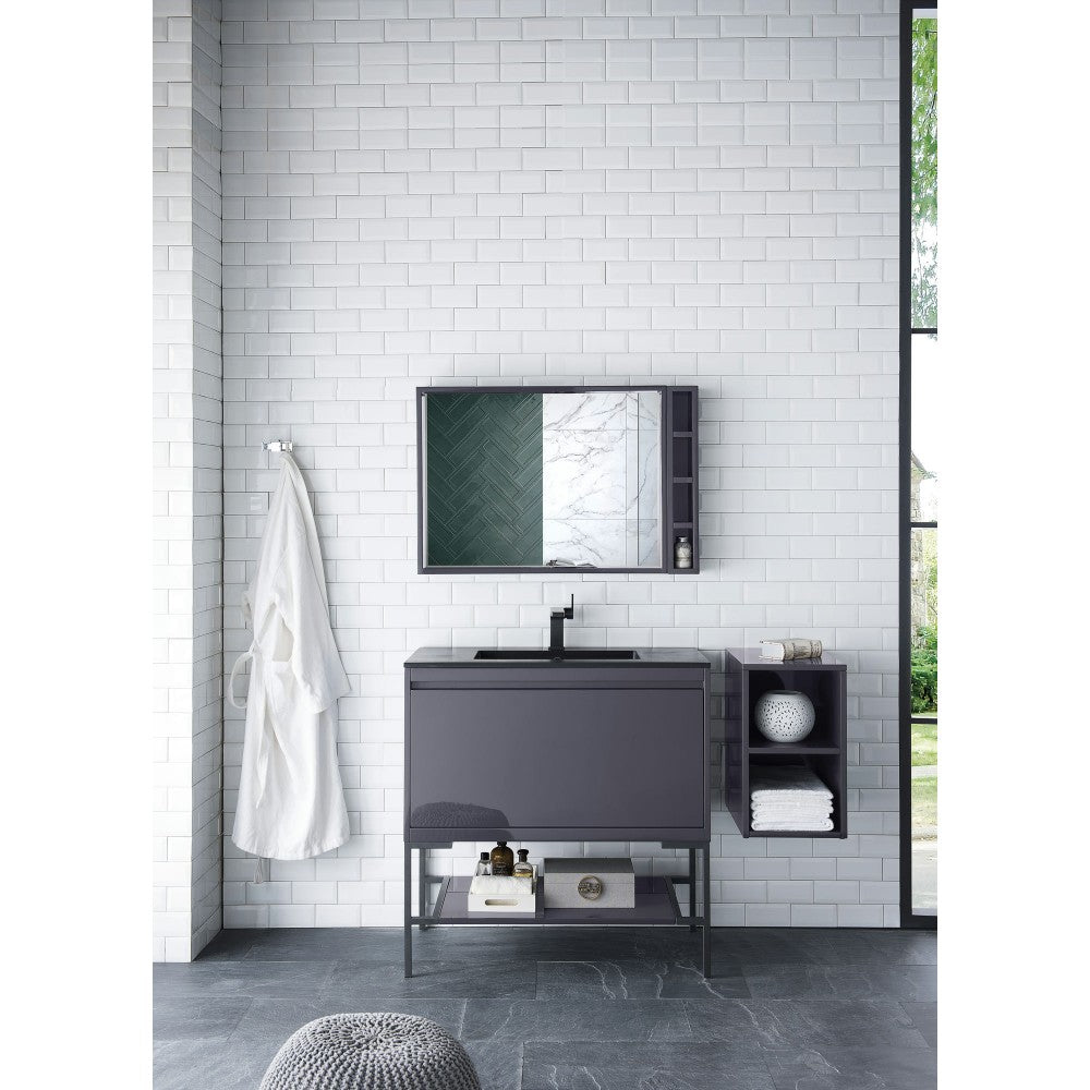 Milan 35.4" Single Vanity Modern Gray  Black w/Charcoal Black Composite Top