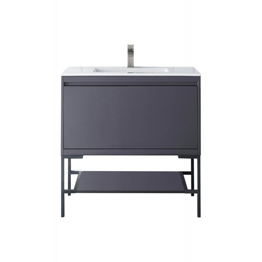 Milan 35.4" Single Vanity Modern Gray Glossy Black w/Glossy White Composite Top
