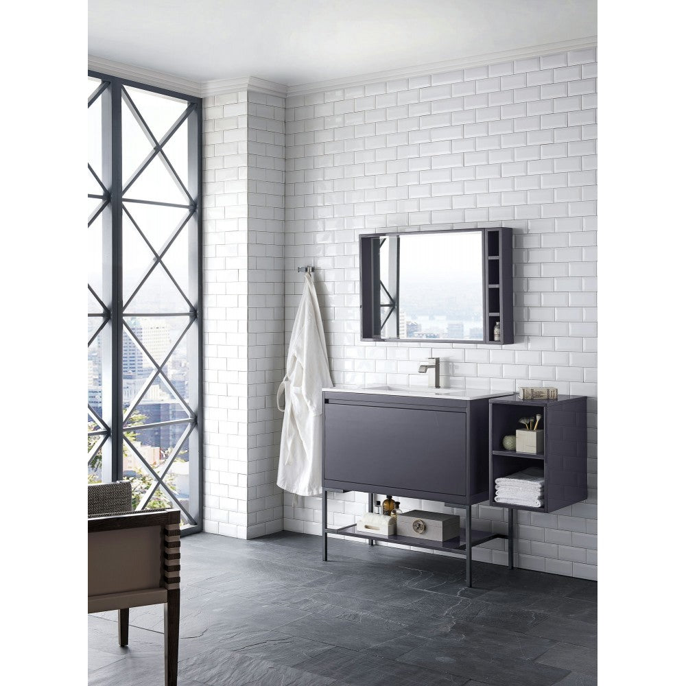 Milan 35.4" Single Vanity Modern Gray Glossy Black w/Glossy White Composite Top