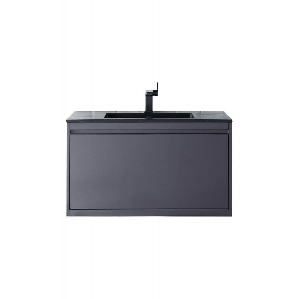 Milan 35.4" Single Vanity, Modern Gray Glossy w/Charcoal Black Composite Top