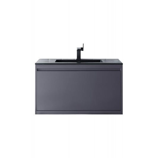 Milan 35.4" Single Vanity, Modern Gray Glossy w/Charcoal Black Composite Top