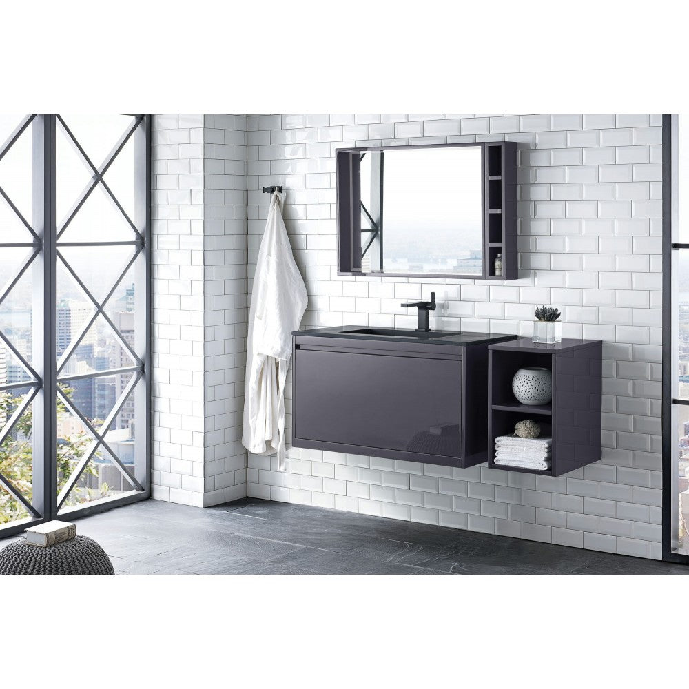 Milan 35.4" Single Vanity, Modern Gray Glossy w/Charcoal Black Composite Top